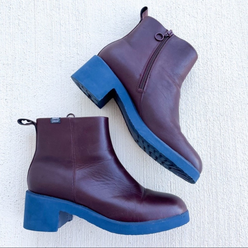 Camper Wonder Leather Ankle Boots Burgundy/Blue